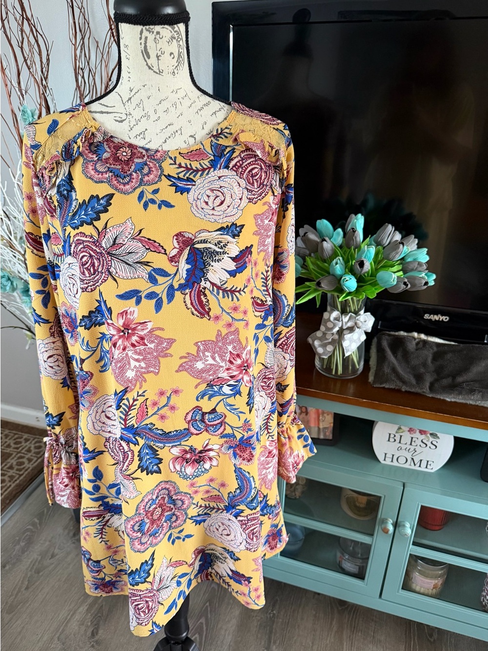 Xhilaration Yellow Floral Midi Dress Size Small